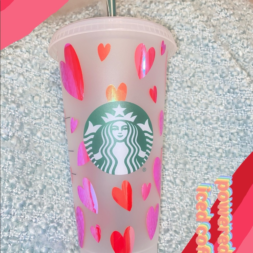 Pink Heart Vinyl Cold Cup - Picture 1 of 1